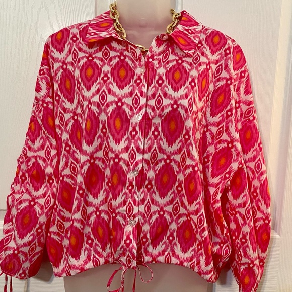 Marc New York Tops - NWT Marc New York Pink Ikat Print 100% Cotton Button-Front Top MISSES SIZE XL